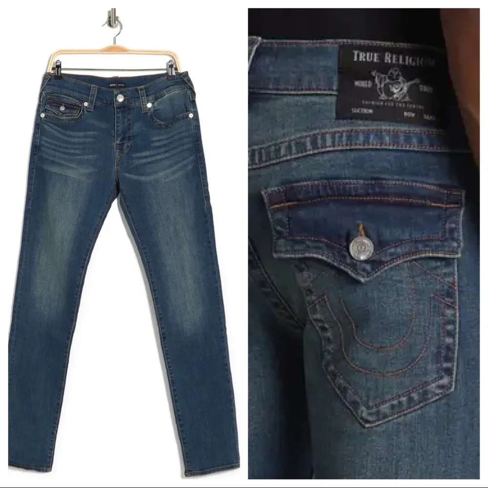 TRUE‎ RELIGION 105647 Dark Indigo Rocco Flap SN Relaxed Skinny Jeans